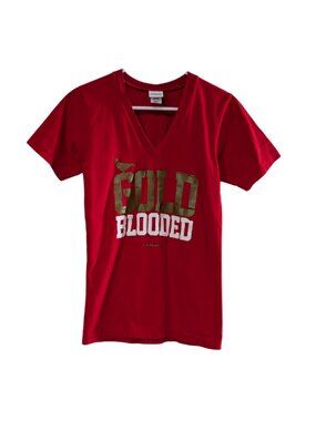 Adapt San Francisco 49ers Women's Gold Blooded Graphic V-Neck T-Shirt Red, Small